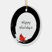 Enso Circle mit rotem Kardinal Keramik Ornament (Rechts)