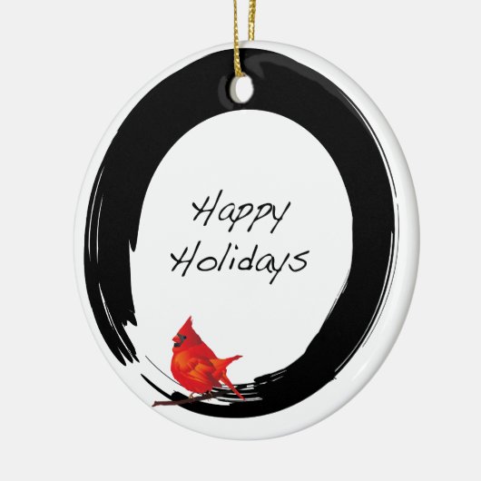 Enso Circle mit rotem Kardinal Keramik Ornament (Links)