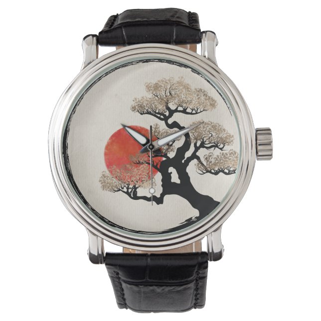 Enso Circle und Bonsai Tree auf Leinwand Armbanduhr (Vorderseite)
