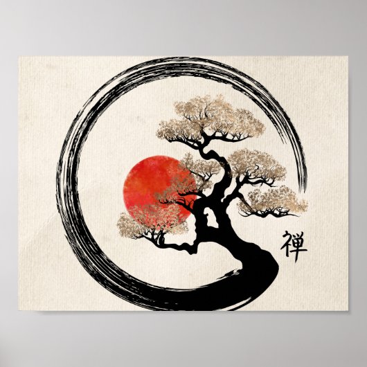 Enso Circle und Bonsai Tree auf Leinwand Poster (Vorne)