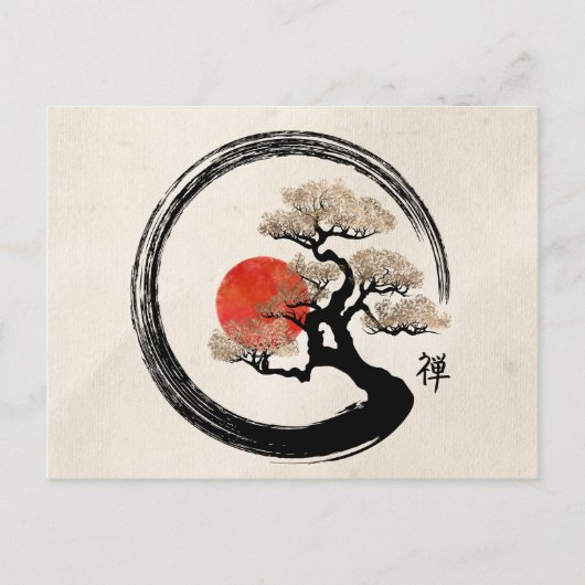 Enso Circle und Bonsai Tree auf Leinwand Postkarte (Vorderseite)