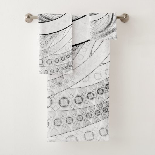 Enso, ein perfekter Schwarzweiss-Zen-Fraktal-Kreis Badhandtuch Set (Insitu)