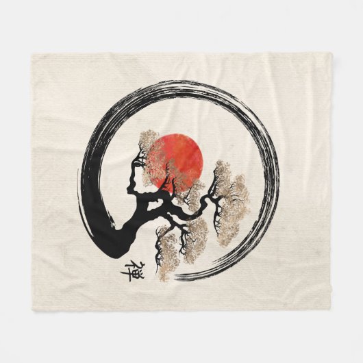 Enso Kreis und Bonsais-Baum auf Leinwand Fleecedecke (Vorderseite (Horizontal))