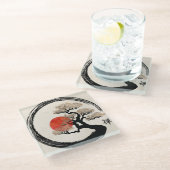 Enso Kreis und Bonsais-Baum auf Leinwand Glasuntersetzer (Schrägansicht)