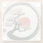 Enso Kreis und Bonsais-Baum auf Leinwand Glasuntersetzer (Rückseite)