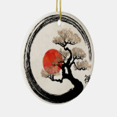 Enso Kreis und Bonsais-Baum auf Leinwand Keramik Ornament (Rechts)