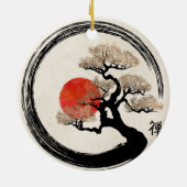 Enso Kreis und Bonsais-Baum auf Leinwand Keramik Ornament (Hinten)