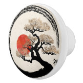 Enso Kreis und Bonsais-Baum auf Leinwand Keramikknauf (Rechts)