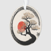 Enso Kreis und Bonsais-Baum auf Leinwand Ornament (Vorderseite)