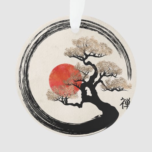 Enso Kreis und Bonsais-Baum auf Leinwand Ornament (Vorderseite)