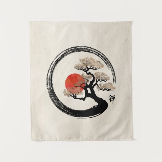 Enso Kreis und Bonsais-Baum auf Leinwand Wandteppich (Vorderseite)