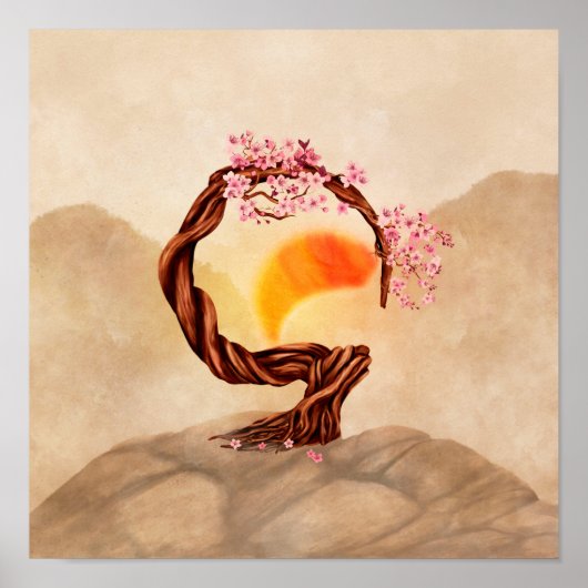 Enso Zen Blossoming Sakura Bonsai Poster (Vorne)