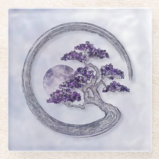 Enso Zen Circle Amethyst Bonsai Tree Glasuntersetzer (Vorderseite)