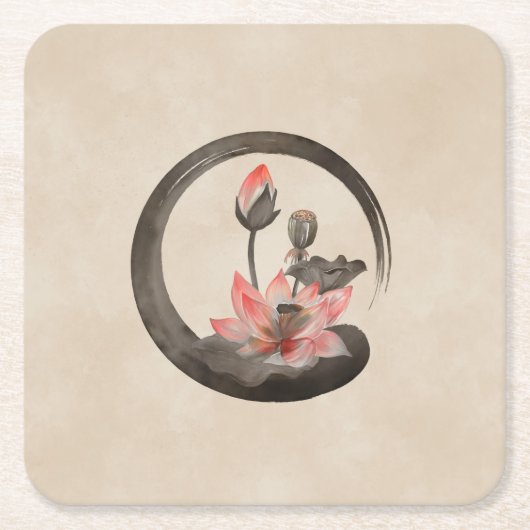 Enso Zen Circle and Lotus Rechteckiger Pappuntersetzer (Vorderseite)