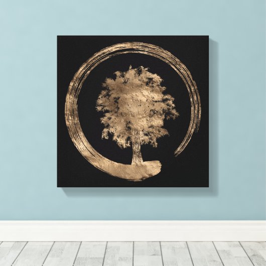 Enso Zen Circle and Tree - Gold auf schwarz Leinwanddruck (Insitu (Holzboden))