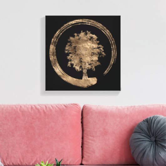 Enso Zen Circle and Tree - Gold auf schwarz Leinwanddruck (Insitu (Wohnzimmer))