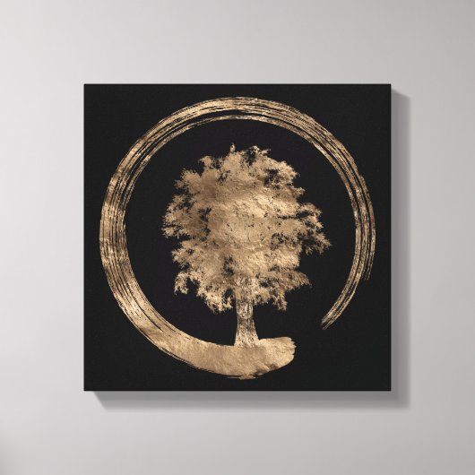 Enso Zen Circle and Tree - Gold auf schwarz Leinwanddruck (Vorderseite)