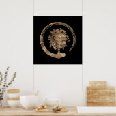 Enso Zen Circle and Tree - Gold on black Poster (Küche)