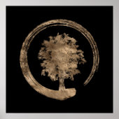Enso Zen Circle and Tree - Gold on black Poster (Vorne)