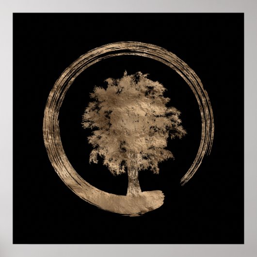 Enso Zen Circle and Tree - Gold on black Poster (Vorne)