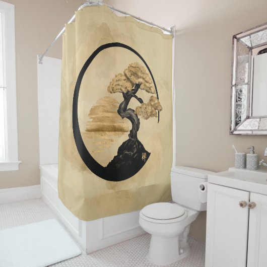 Enso Zen Circle Bonsai - Goldener Sonnenaufgang Duschvorhang (Beispiel)