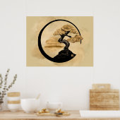 Enso Zen Circle Bonsai - Goldener Sonnenaufgang Poster (Küche)