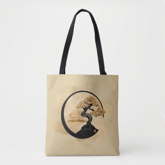 Enso Zen Circle Bonsai - Goldener Sonnenaufgang Tasche (Vorderseite)