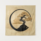 Enso Zen Circle Bonsai - Goldener Sonnenaufgang Wandteppich (Vorderseite (Horizontal))