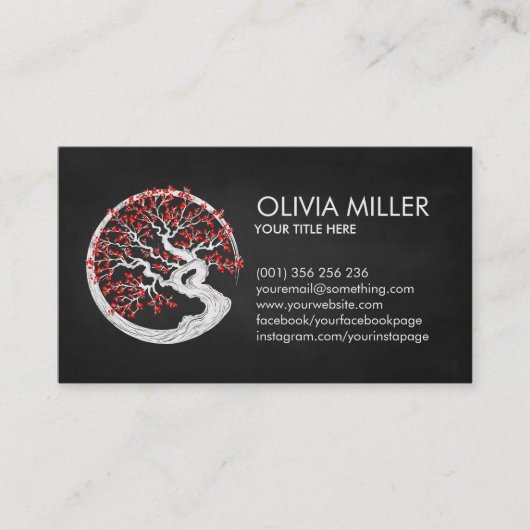 Enso Zen Circle Sakura Tree - Roter Kirschblossom Visitenkarte (Vorderseite)