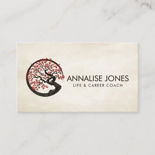Enso Zen Circle Sakura Tree - Roter Kirschblossom Visitenkarte (Vorderseite)