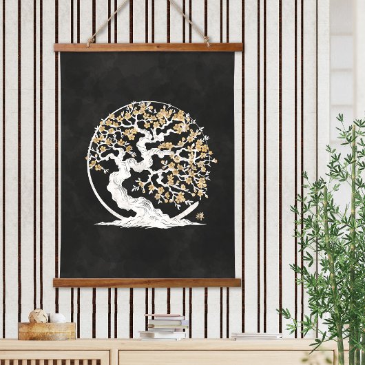 Enso Zen Circle Sakura Wandteppich Mit Holzrahmen