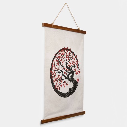 Enso Zen Circle Sakura Wandteppich Mit Holzrahmen (Gewinkelt)