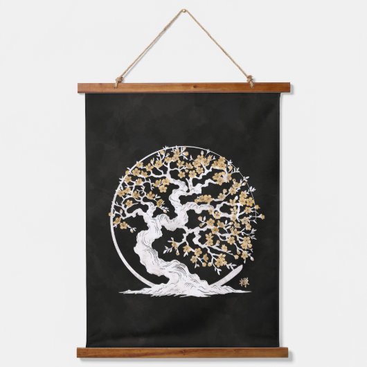 Enso Zen Circle Sakura Wandteppich Mit Holzrahmen (Vorderseite)