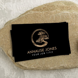 Enso Zen Circle und Bonsai Tree Gold auf schwarz Visitenkarte