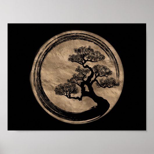 Enso Zen Circle und Bonsai Tree Gold Poster (Vorne)