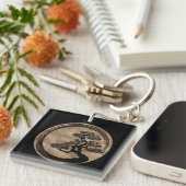 Enso Zen Circle und Bonsai Tree Gold Schlüsselanhänger (Vorderseite rechts)