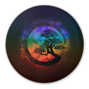 Enso-Zen-Kreis und Bonsai-Baumnebel Keramikknauf