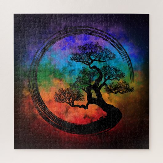 Enso-Zen-Kreis und Bonsai-Baumnebel Puzzle (Vertikal)