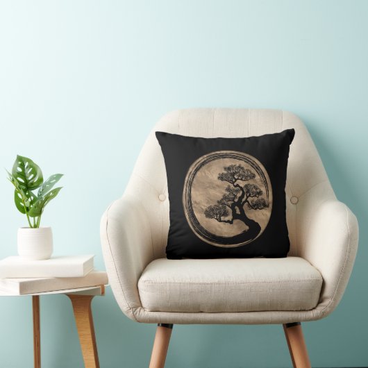 Enso Zen-Kreis und Bonsais-Baum-Gold Kissen (Stuhl )