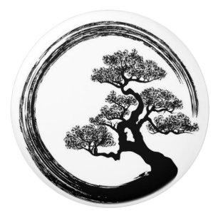 Enso Zen-Kreis und Bonsais-Baum Keramikknauf