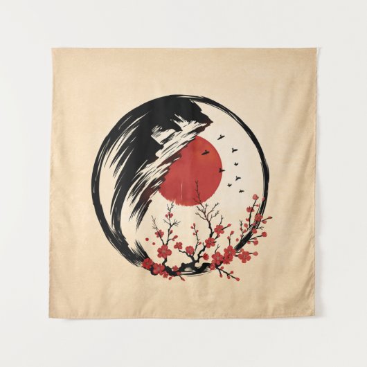 Enso Zen über die Ruhe der Morgendämmerung Wandteppich (Vorderseite (Horizontal))