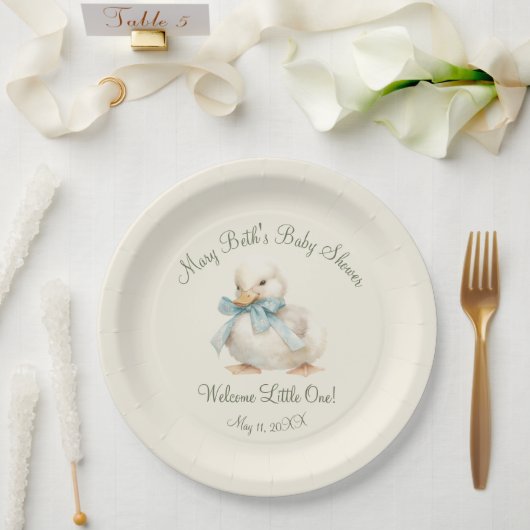 Entchen mit Band Baby Shower Papier Pappteller (Hochzeit)