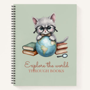 "Entdecke die Welt durch Bücher" Niedlich Kitten Notizblock