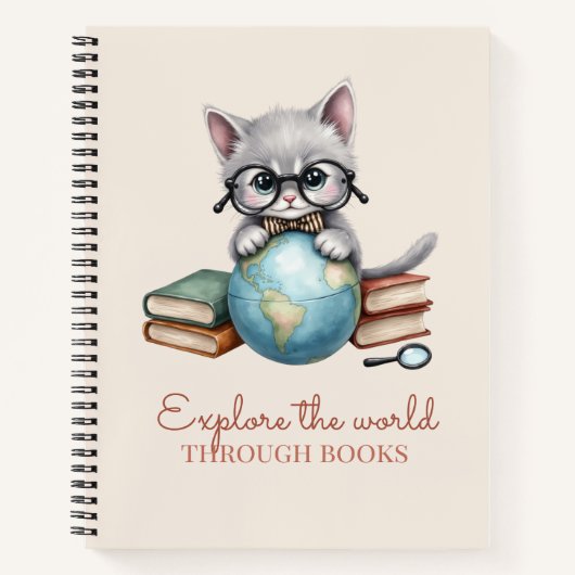 "Entdecke die Welt durch Bücher" Niedlich Kitten Notizblock (Vorderseite)