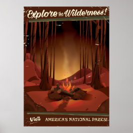 Entdecke die Wildnis! Campfeuerplakat Poster
