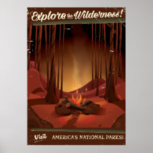 Entdecke die Wildnis! Campfeuerplakat Poster