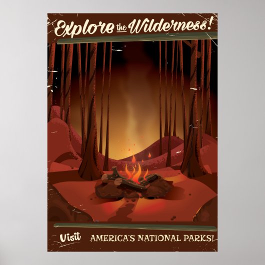 Entdecke die Wildnis! Campfeuerplakat Poster (Vorne)
