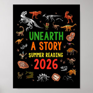 Entdecke eine Geschichte Sommerlektüre 2026 Dinosa Poster