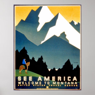 Entdecken Sie Amerika, willkommen in den Bergen Mo Poster