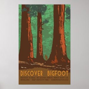 Entdecken Sie Bigfoot im Redwood Forrest Poster